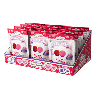 Torie & Howard Organic Lollipops Bulk Valentine Candy - 12 pack of 8.7oz Bags - right angled view