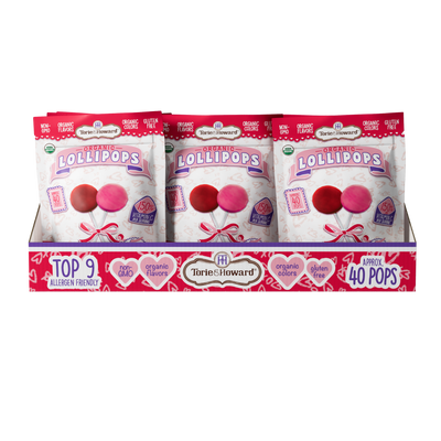 Torie & Howard Organic Lollipops Bulk Valentine Candy - 12 pack of 8.7oz Bags