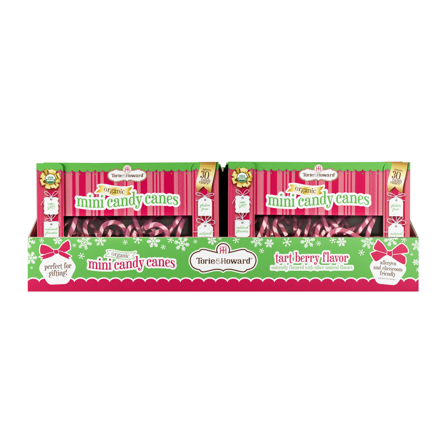 Torie & Howard Tart Berry Organic Candy Canes in Bulk - 12 boxes of canes per shelf-ready display