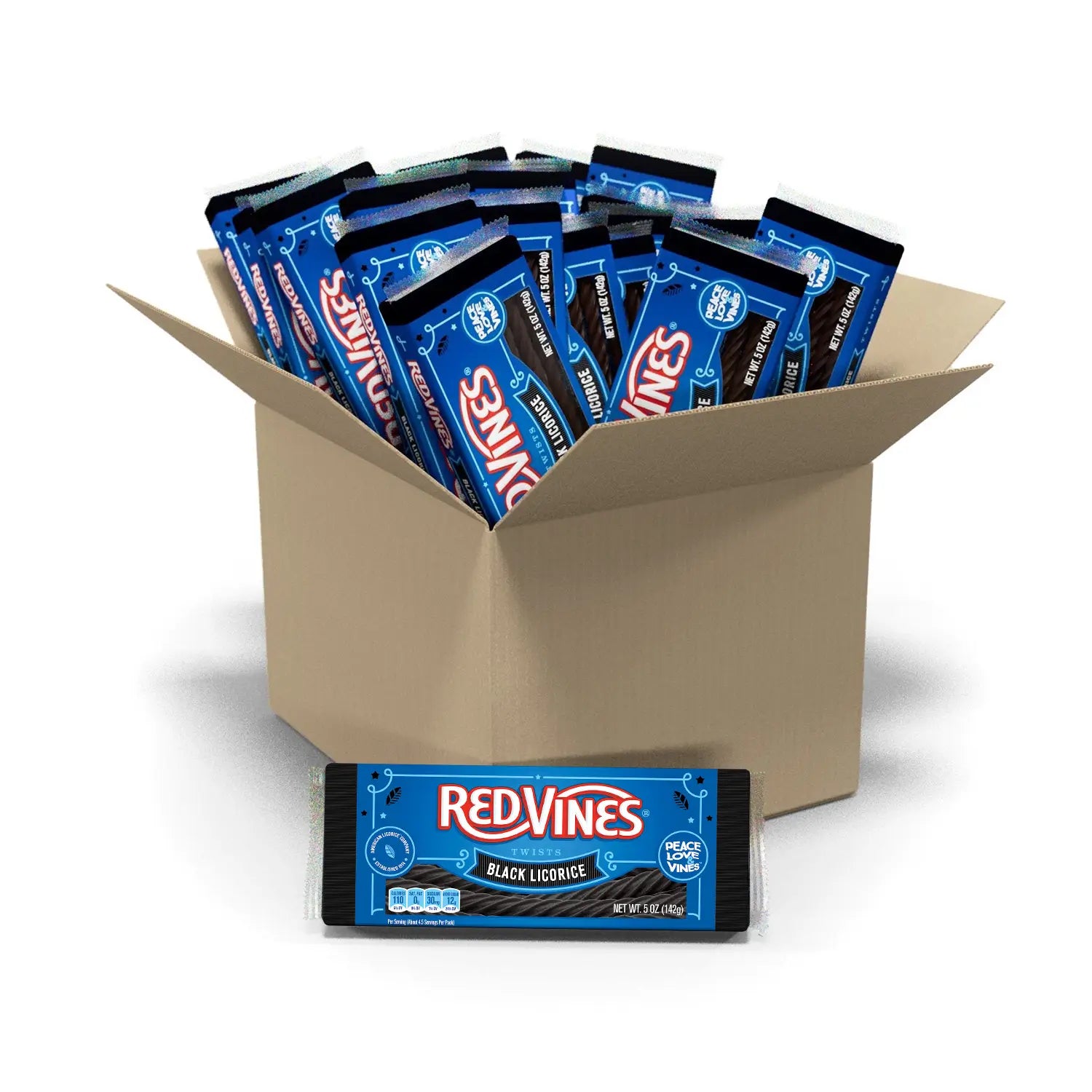 Bulk case of 24 Red Vines Black Licorice Twists 5oz Movie Trays