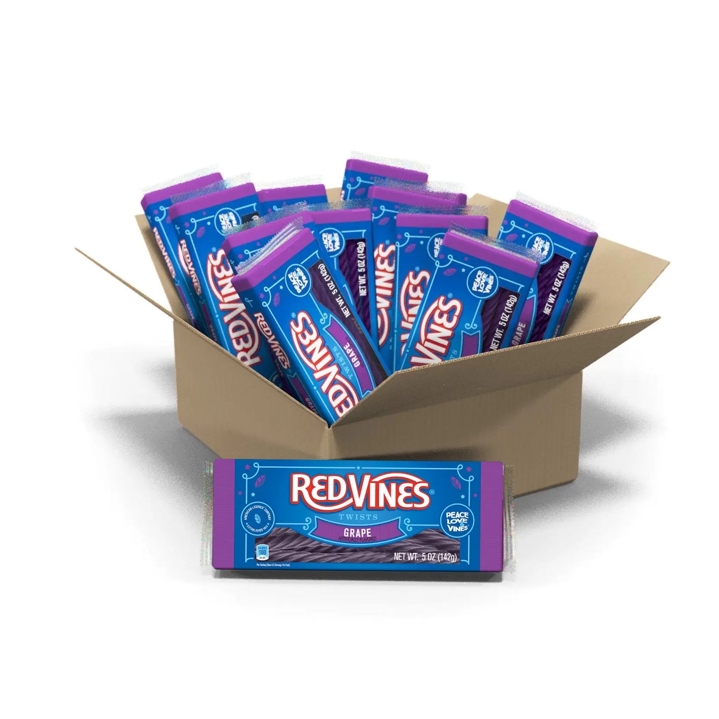 12 count case of 5oz Red Vines Grape Licorice Twists Movie Tray