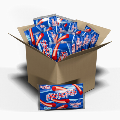 12 count box of RED VINES 12oz Red Rope licorice laydown bags