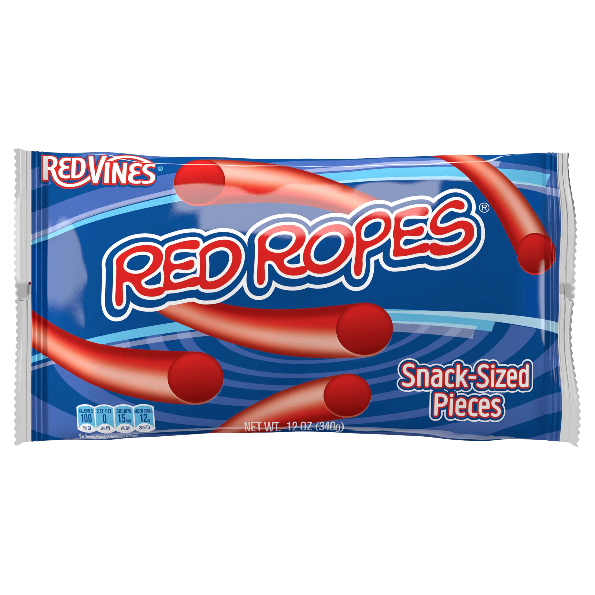 Red Vines Red Ropes Snack-Sized Licorice Pieces, front of 12oz bag