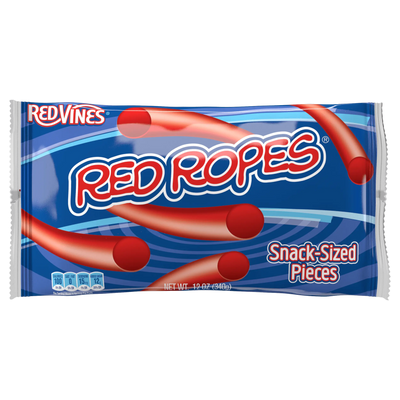 Red Vines Red Ropes Snack-Sized Licorice Pieces, front of 12oz bag