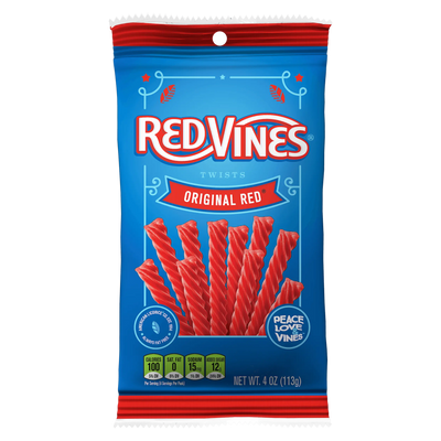 Front of Red Vines Original Red Licorice Twists 4oz Hanging Bag