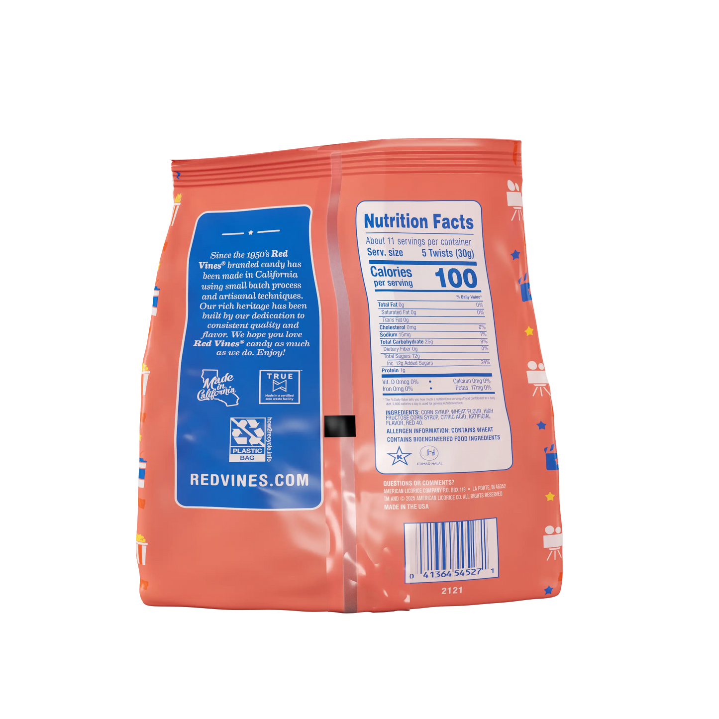 Back of Red Vines Original Red Minis 12oz Bag