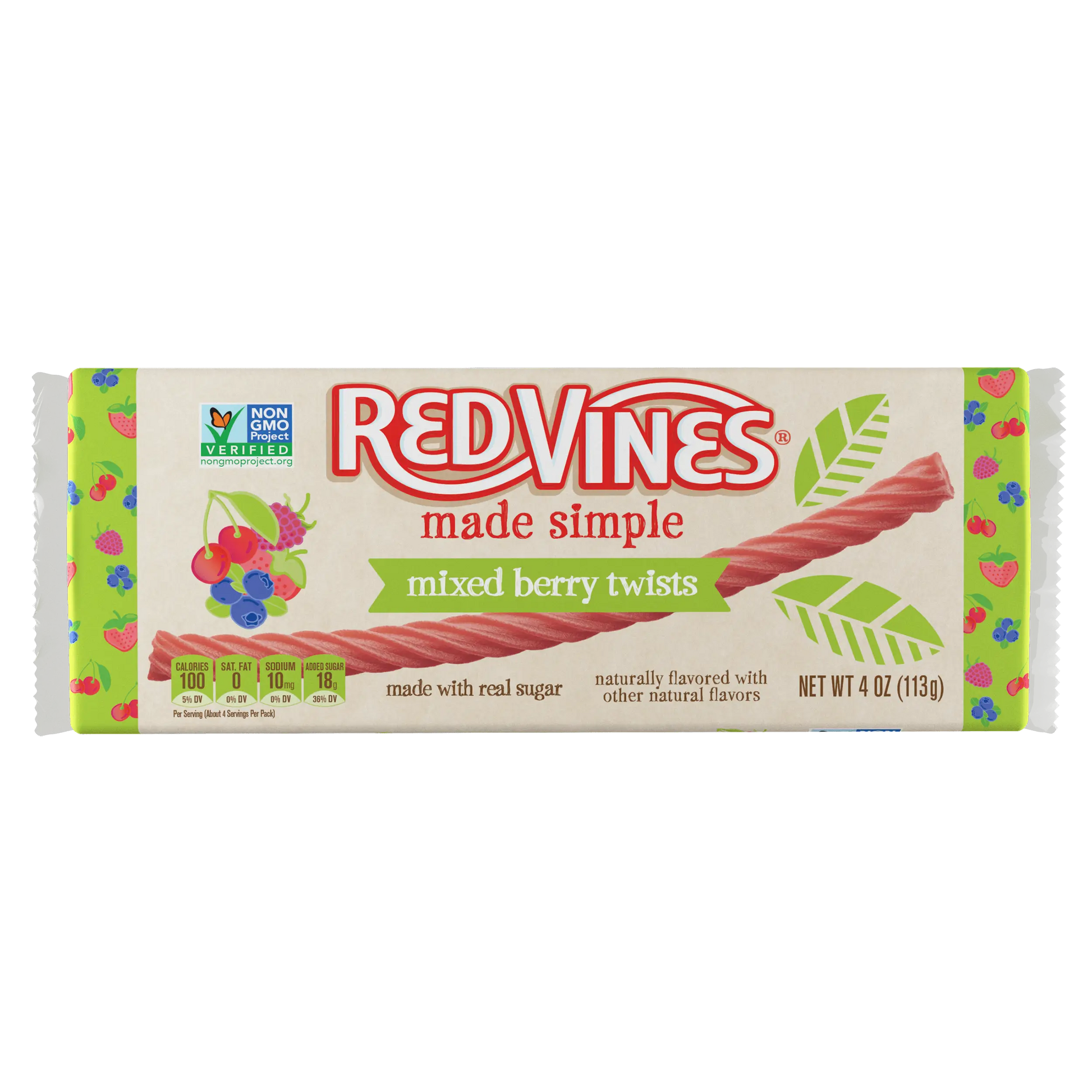 Front of 4oz Red Vines Made Simple Berry Licorice Twists Tray