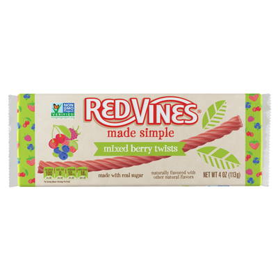 Front of Red Vines Made Simple Berry Licorice Twists 4oz Tray