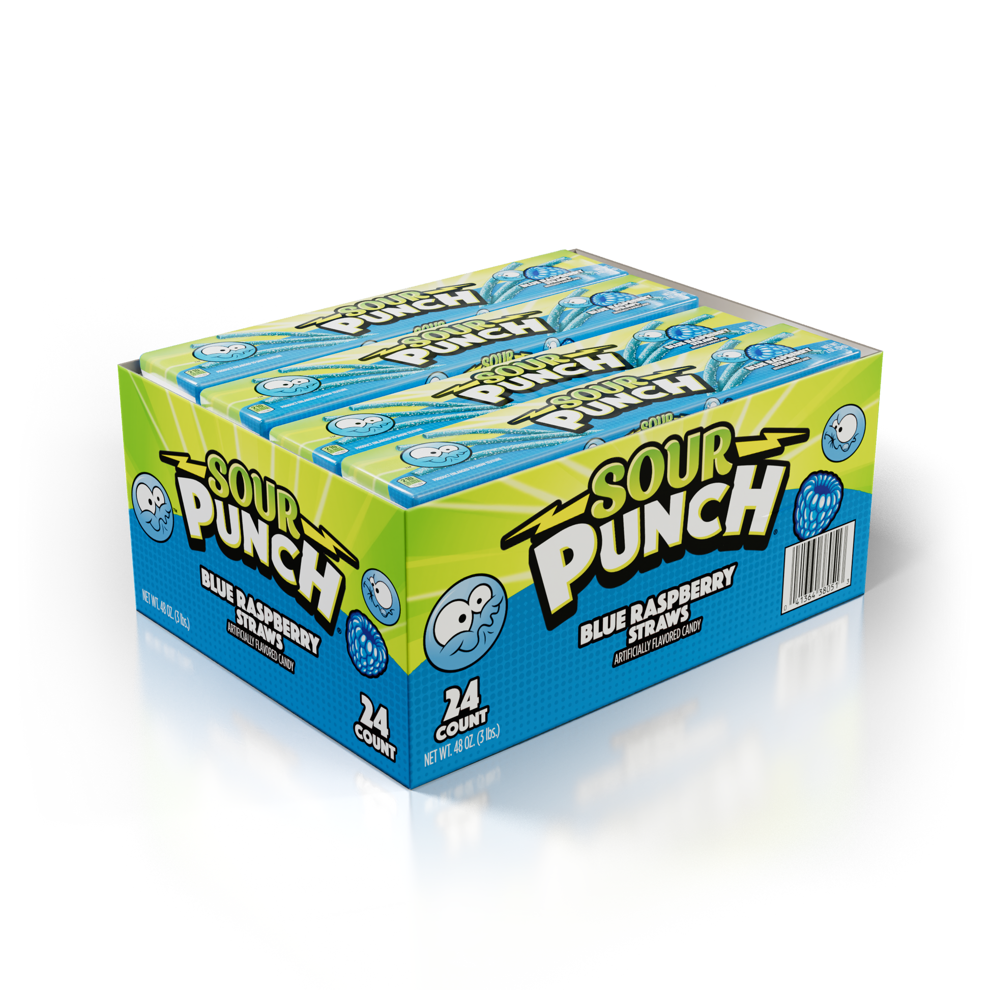 24 count caddy of bulk SOUR PUNCH Blue Raspberry Straws 2oz Trays