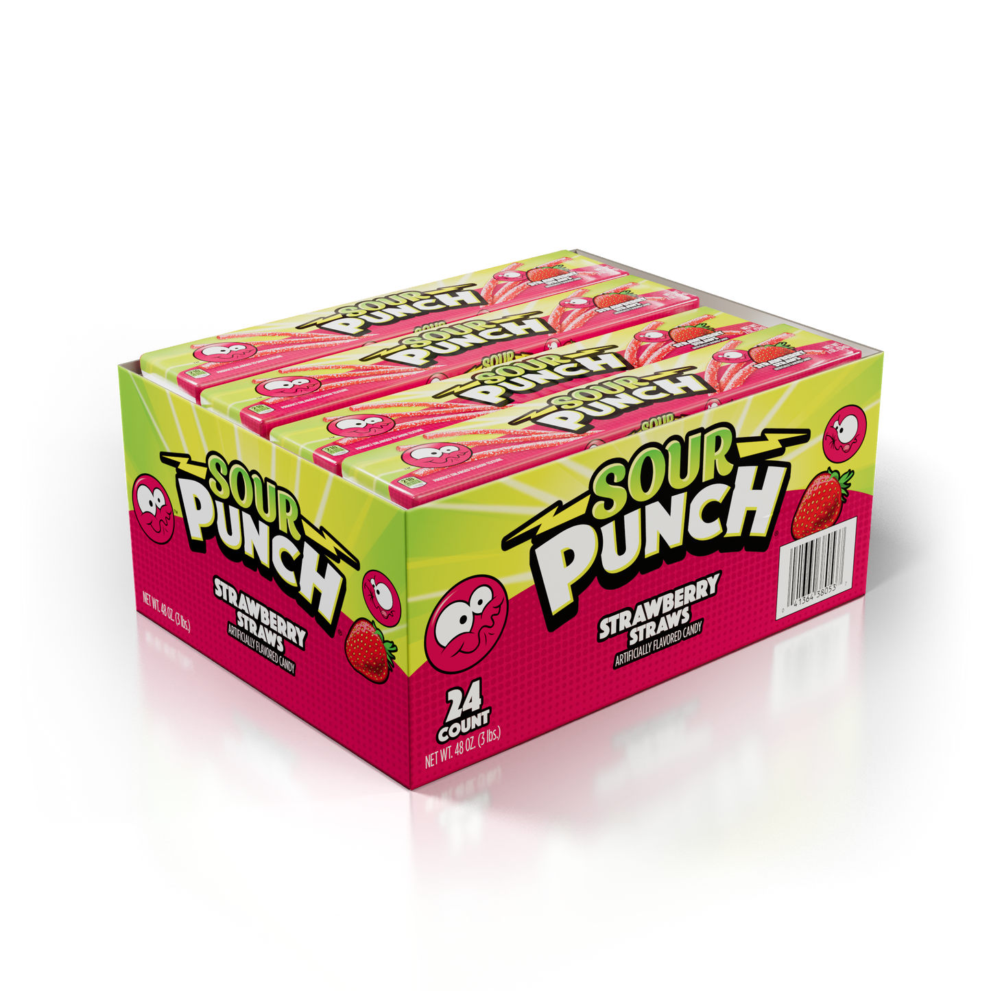 Display box of 24 Sour Punch 2oz Strawberry Straws Trays