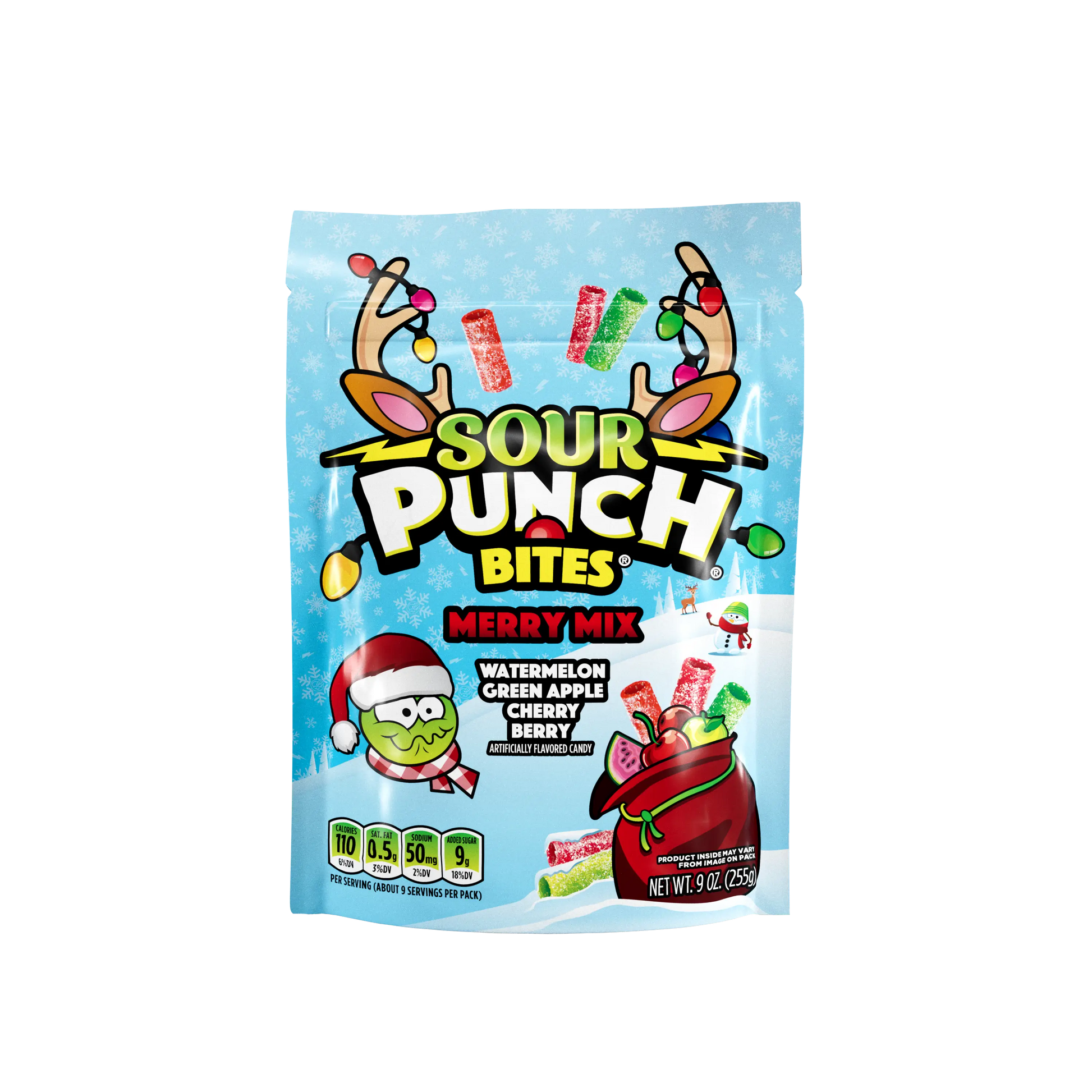 Front of Sour Punch Merry Mix 9oz Stand Up bag package