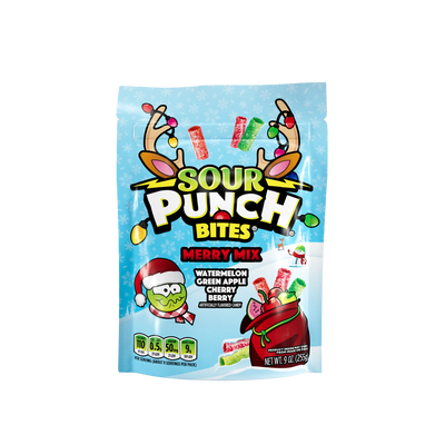 Front of Sour Punch Merry Mix 9oz Stand Up bag package