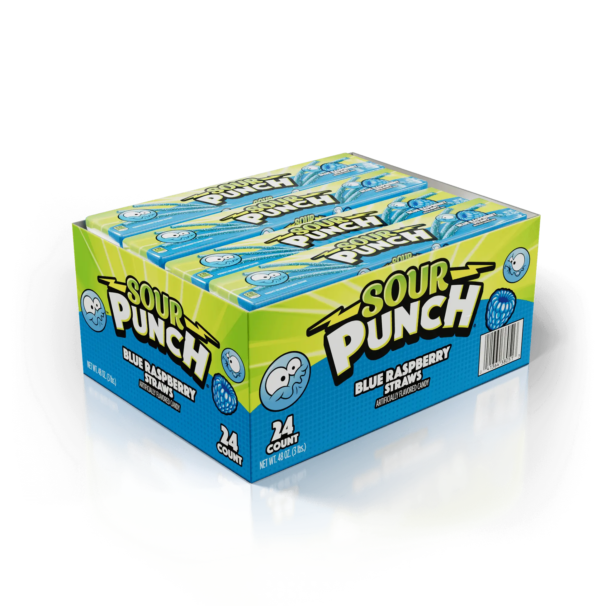 24 count caddy of bulk SOUR PUNCH Blue Raspberry Straws 2oz Trays