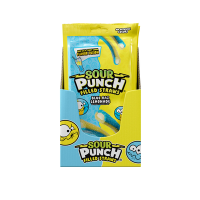 12-pack Caddy of Sour Punch Filled Straws Blue Raz Lemonade Filled Straw Wholesale Candy 5oz Bags