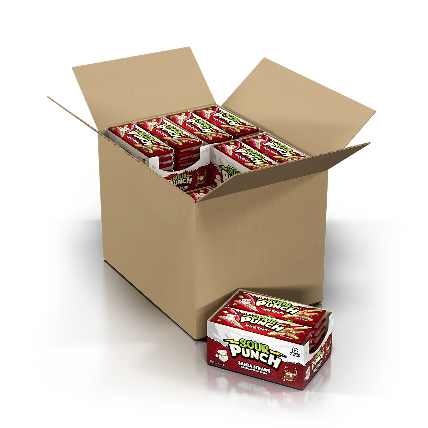 Sour Punch Santa Straws Bulk Christmas Candy - 12 caddies in a box