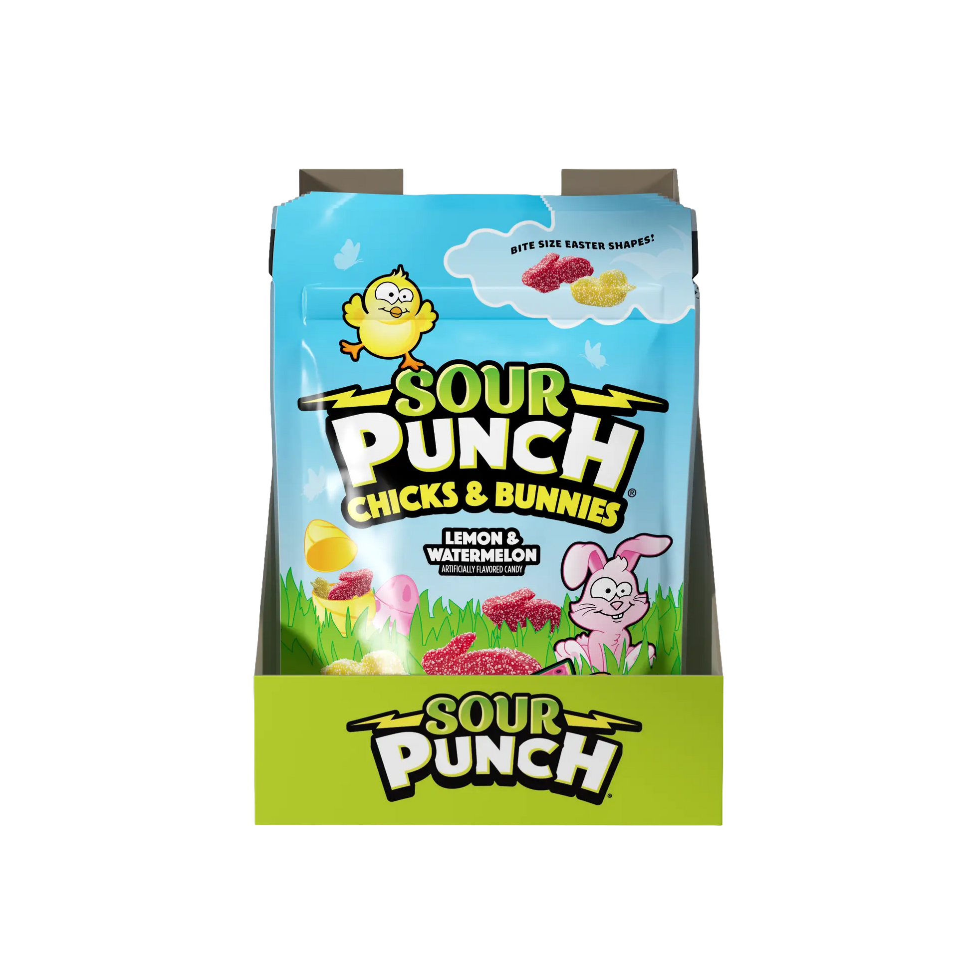 6-pack Display Ready Case of Sour Punch Chicks & Bunnies Easter Candy