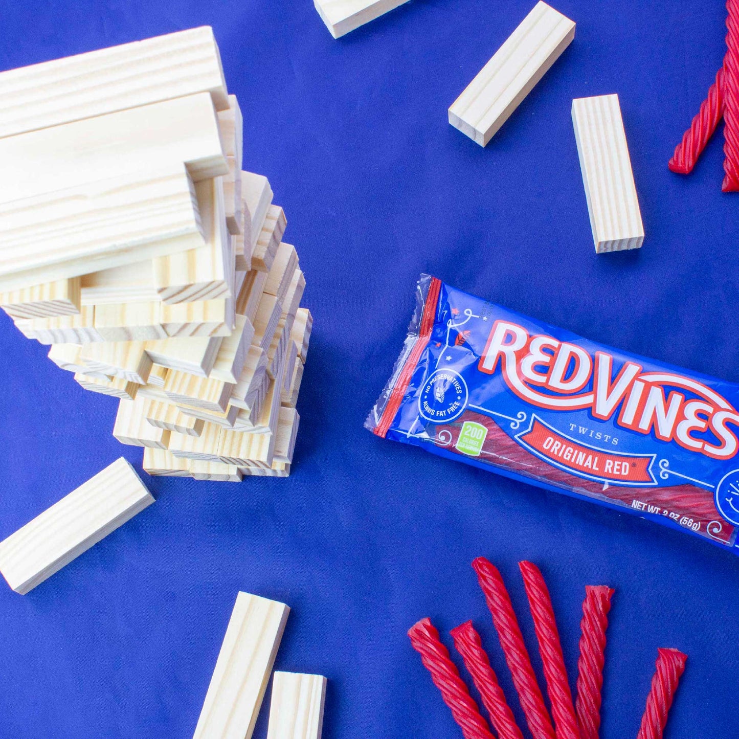 Red Vines Original Red Chewy Licorice Twists 2oz Bag with a block game