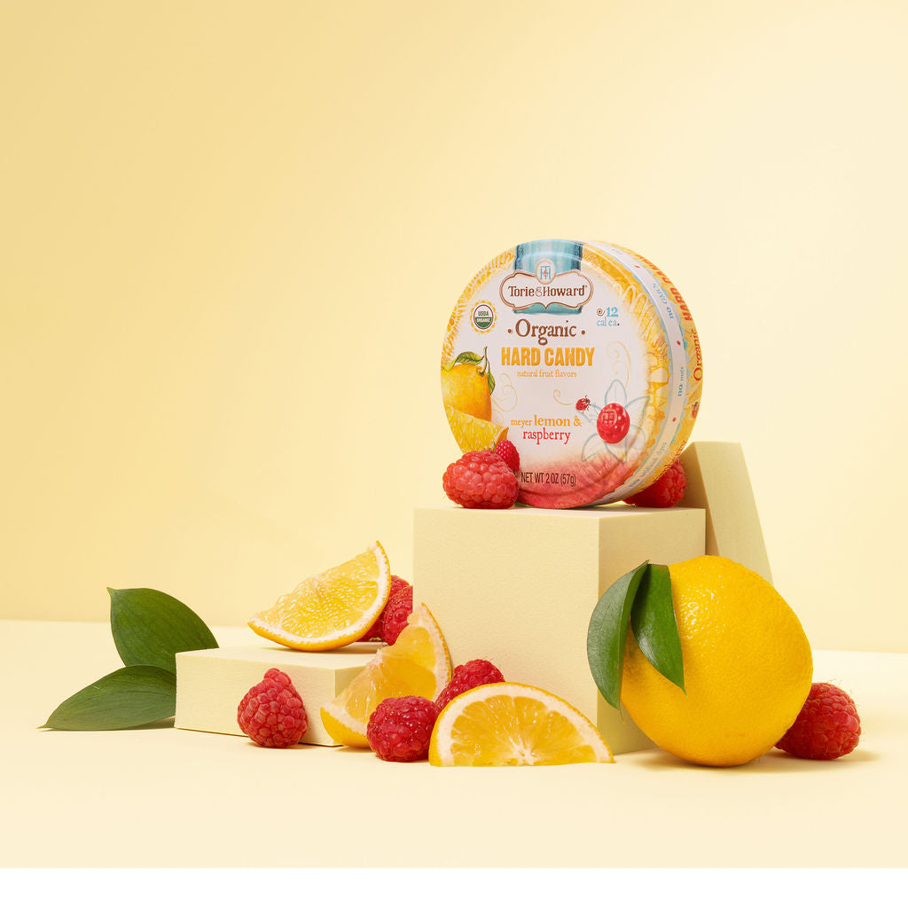 Meyer Lemon and Raspberry Organic Hard Candy Tins, 12/8/2 oz