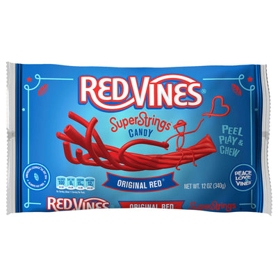Red Vines SuperStrings Original Red Pull Apart Licorice Candy, front of 12oz bag