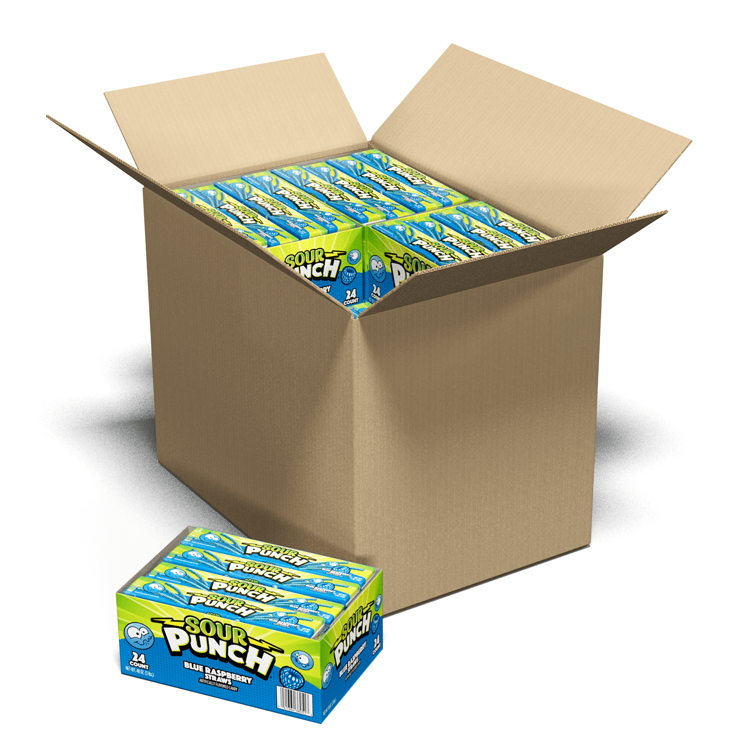 Bulk candy case of Sour Punch Blue Raspberry 2oz Trays - 12 caddies in a case