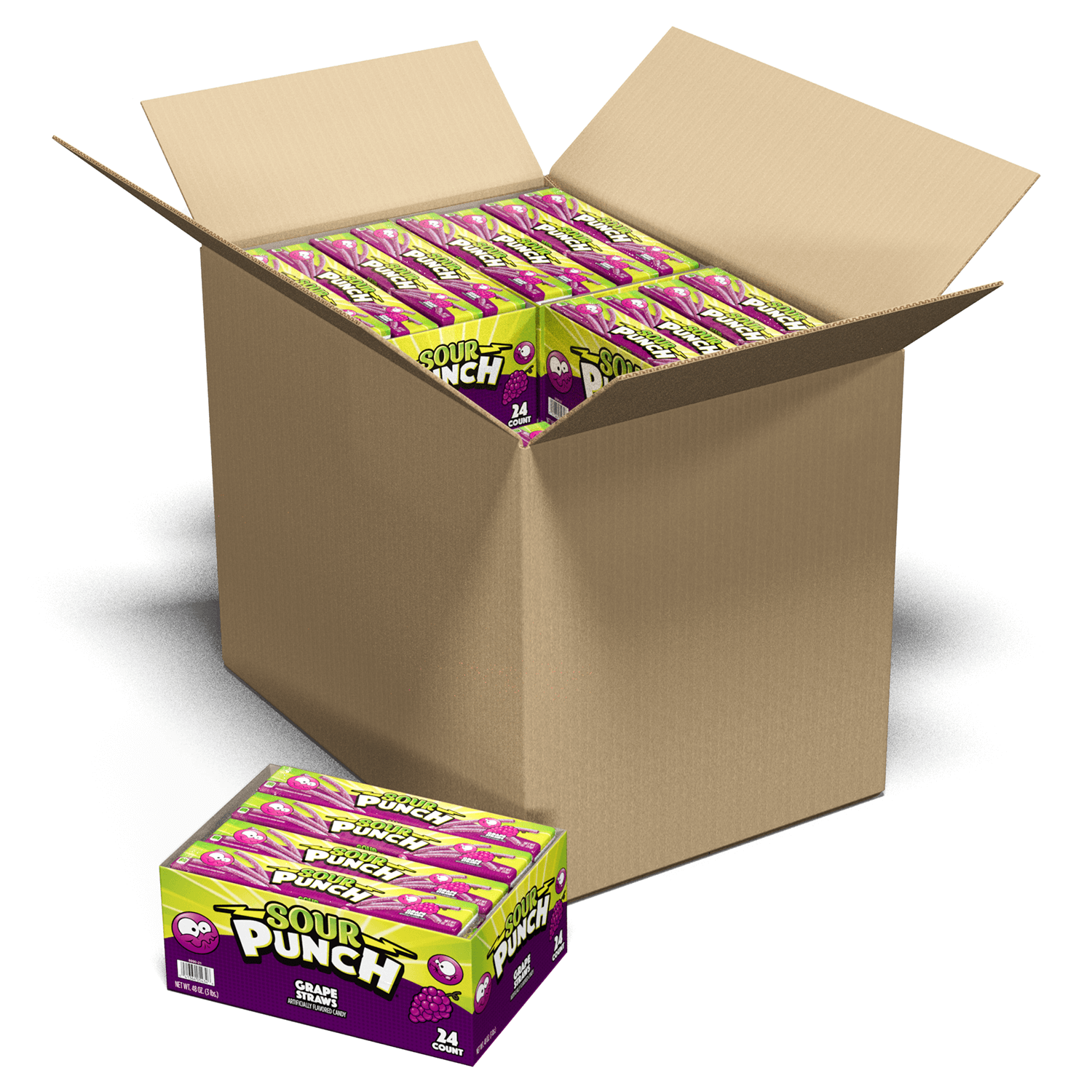 Bulk candy case of Sour Punch Grape 2oz Trays - 12 caddies in a box