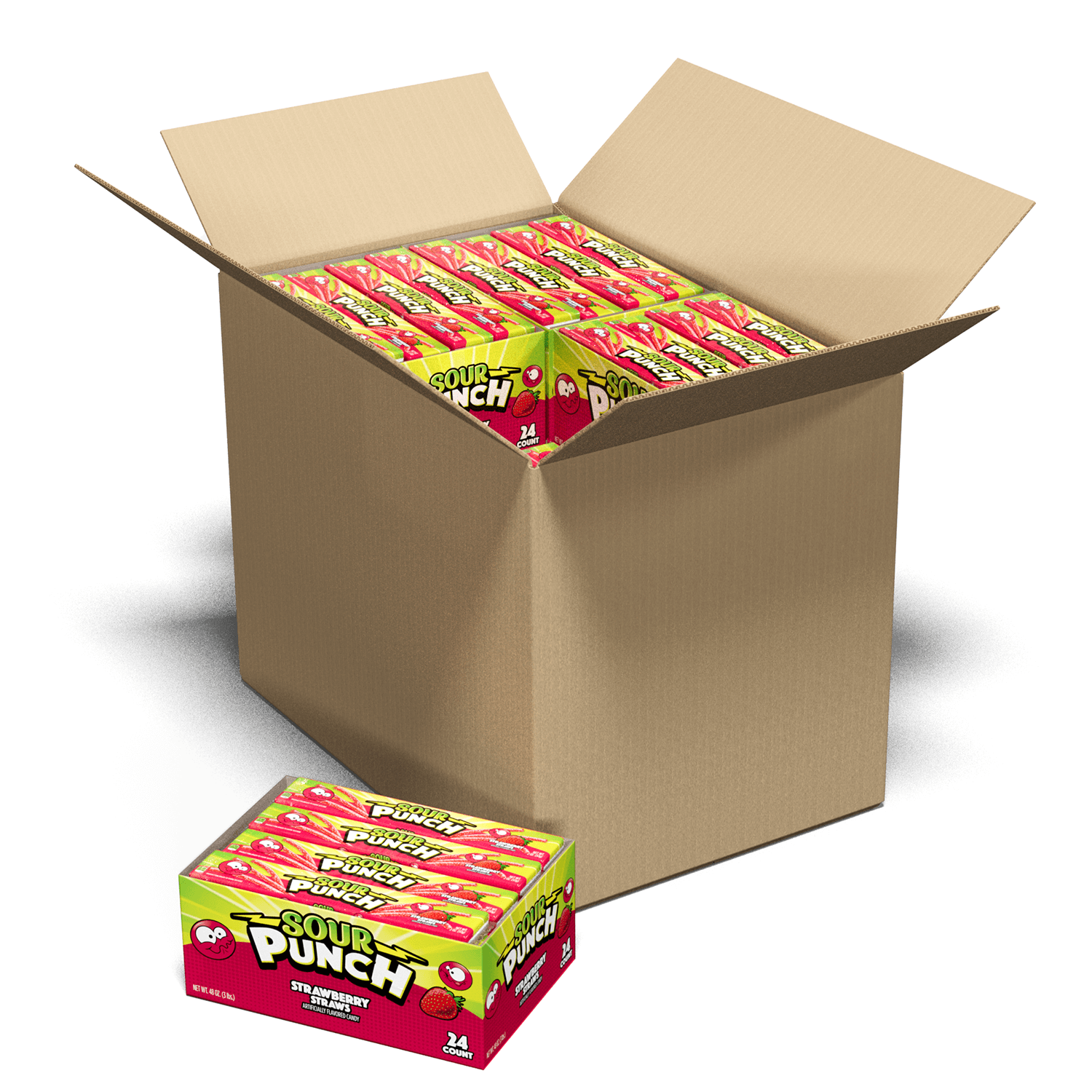 Case of Sour Punch 2oz Strawberry Straws Trays in Caddies