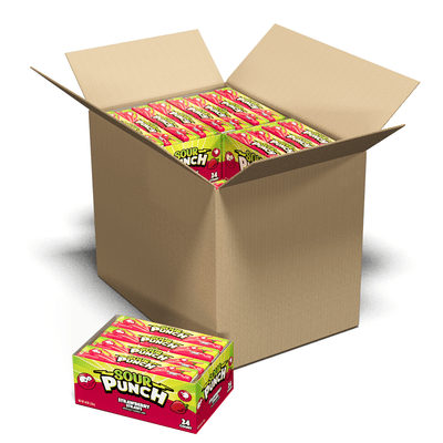 Bulk candy case of Sour Punch 2oz Strawberry Straws - 12 caddies in a case