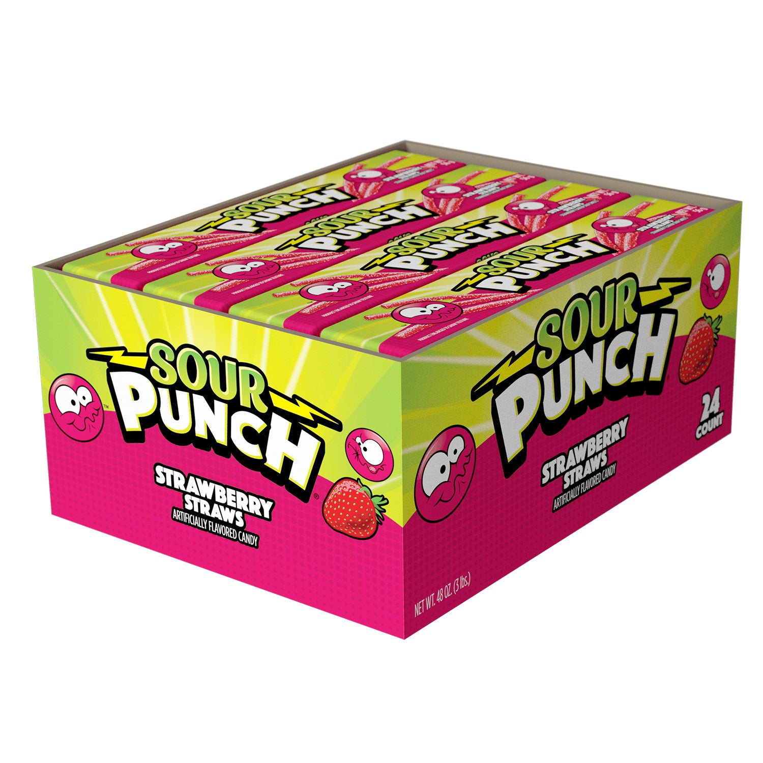 Display box of 24 Sour Punch 2oz Strawberry Straws Trays