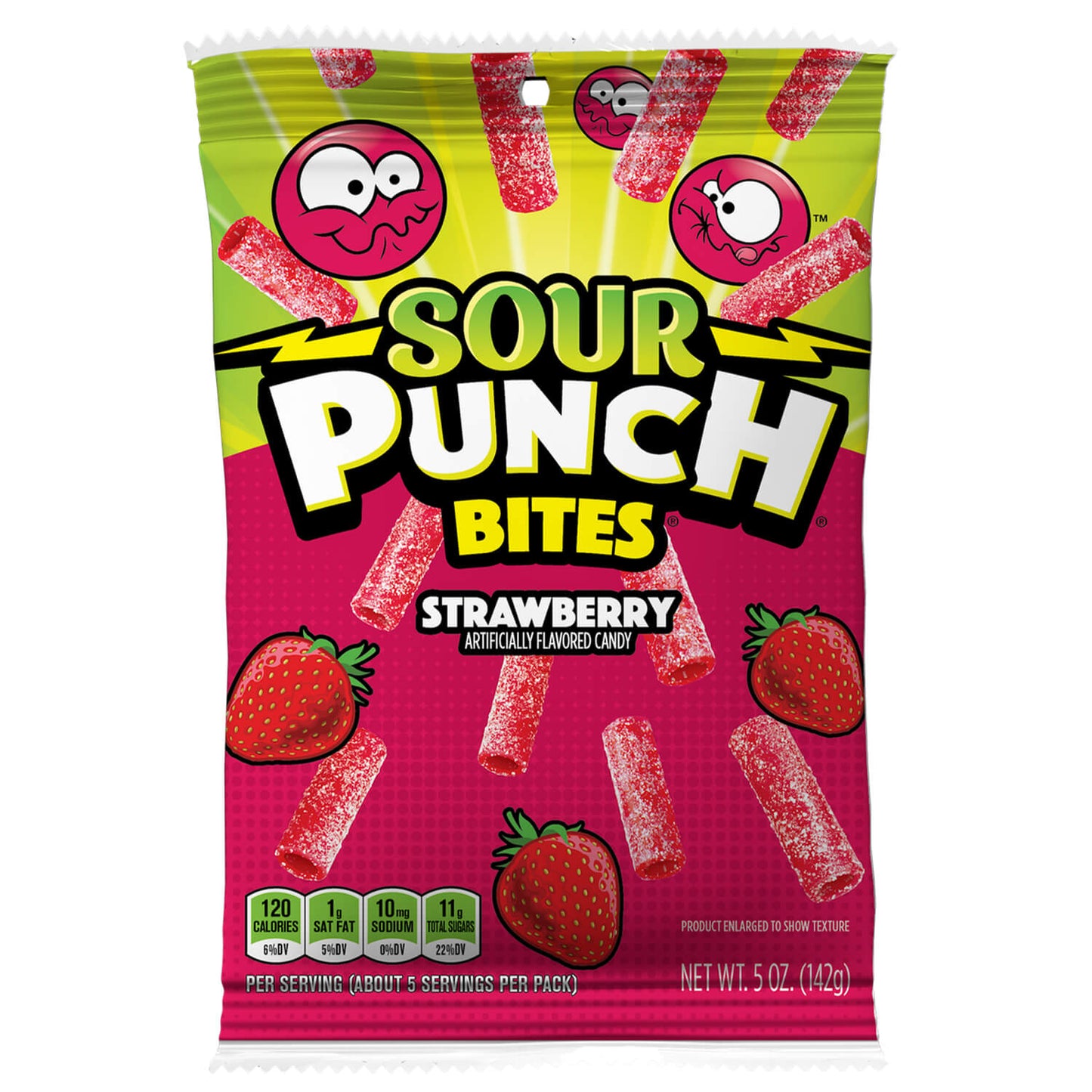 Front of Sour Punch Bites Strawberry 5oz bag