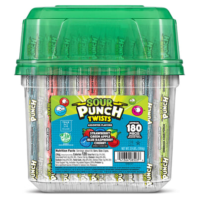 Front of SOUR PUNCH Assorted Flavors 6" Twists 3.9lbs Jar