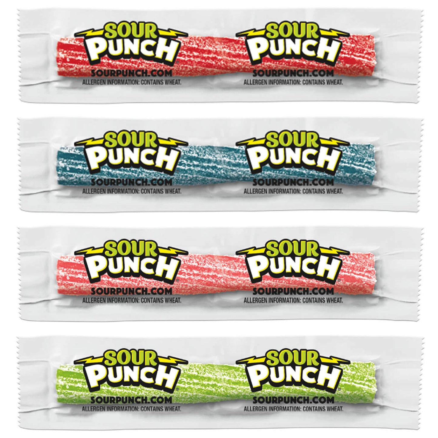 3" Individually Wrapped Bulk Sour Candy Twists in Cherry, Blue Raspberry, Strawberry, and Green Apple Flavors