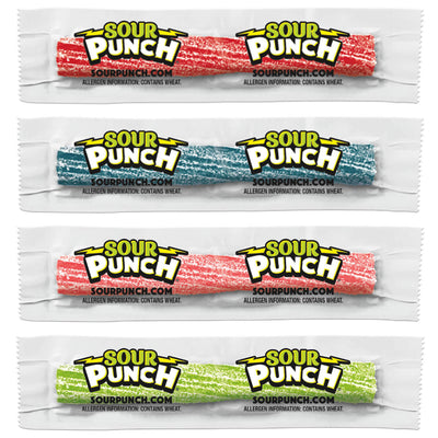 3" Individually Wrapped Sour Candy Twists Cherry, Blue Raspberry, Strawberry, and Green Apple Flavors