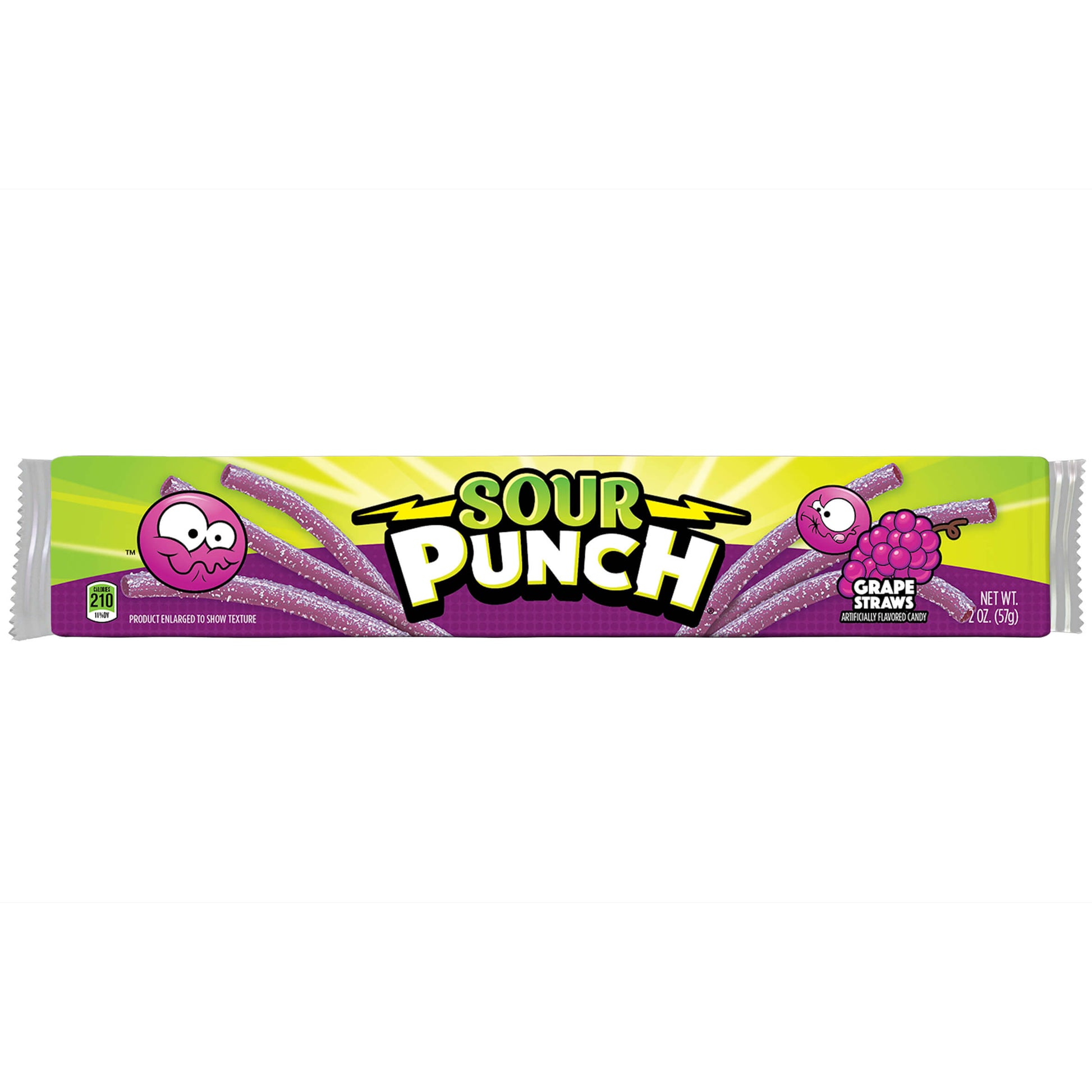 Front of Sour Punch Grape Straws 2oz Tray