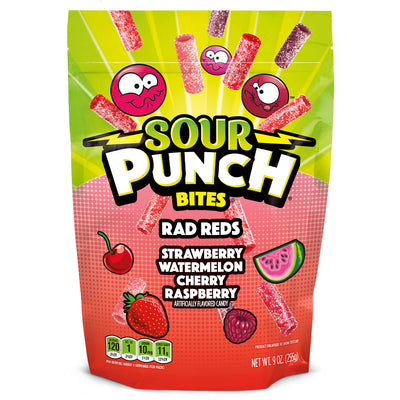 Front of Sour Punch Bites Rad Reds 9oz Stand up bag