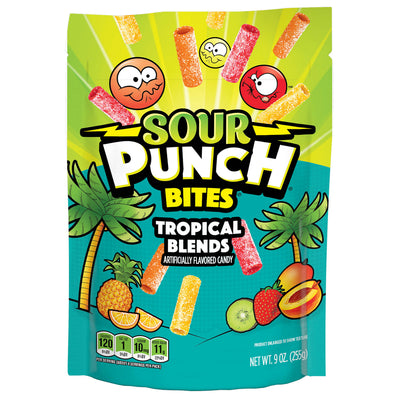 Front of Sour Punch Bites Tropical Blends 9oz Stand up bag