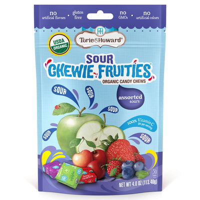 Front of Torie & Howard Sour Chewie Fruities 4oz package