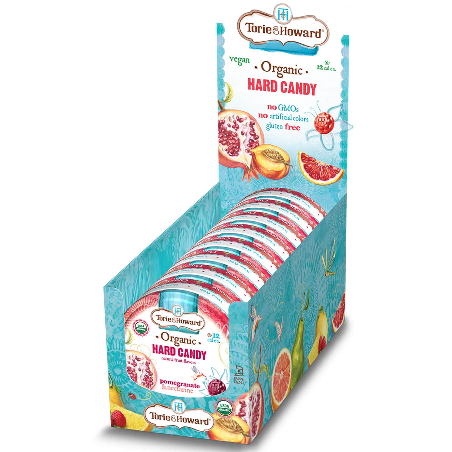 TORIE & HOWARD Pomegranate and Nectarine Organic Hard Candy 8-count Caddy