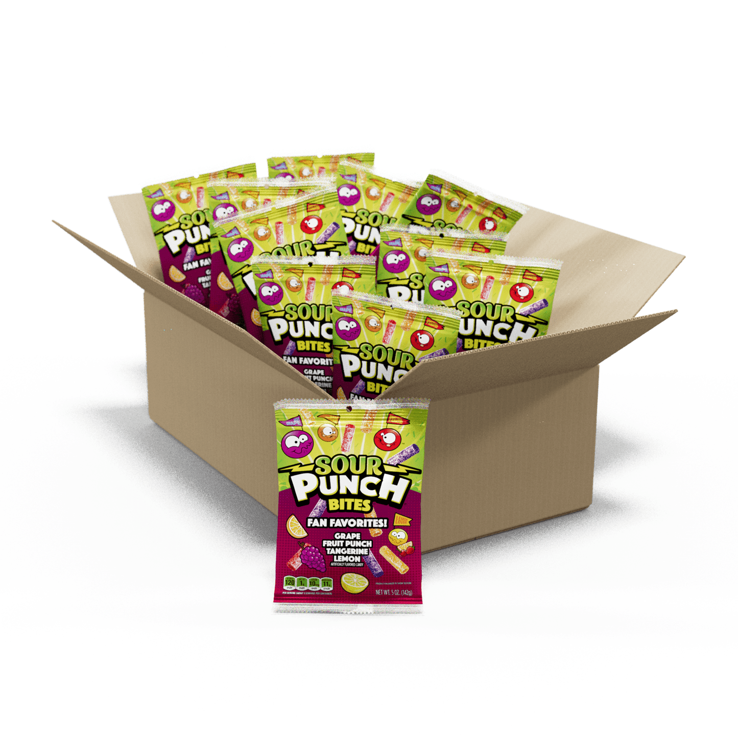 12 count bulk box of Sour Punch Bites Fan Favorites 5oz hanging bags