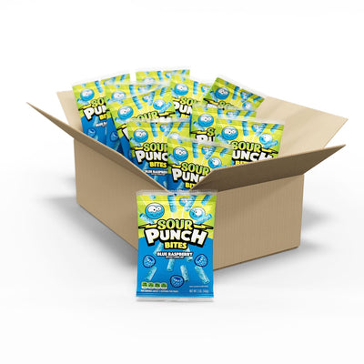 12 count bulk box of SOUR PUNCH Bites Blue Raspberry 5oz hanging bags