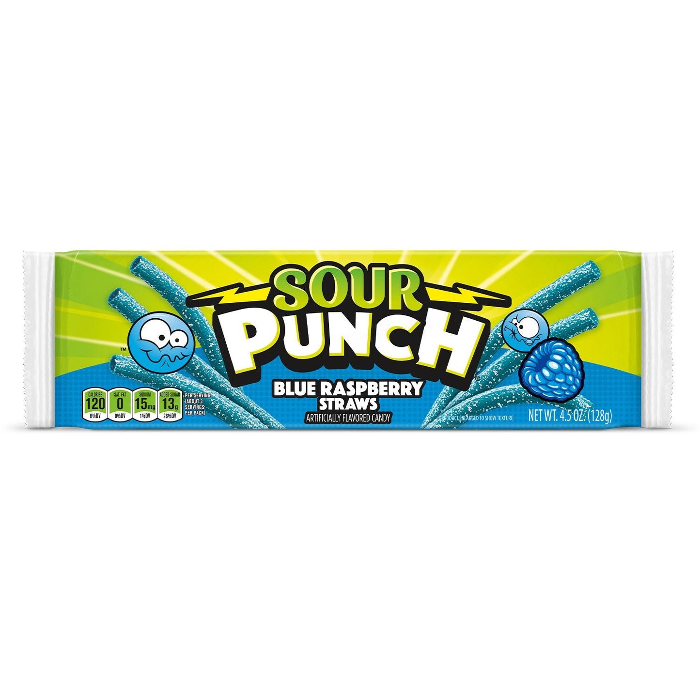 Front of Sour Punch Blue Raspberry Straws 4.5oz Movie Tray