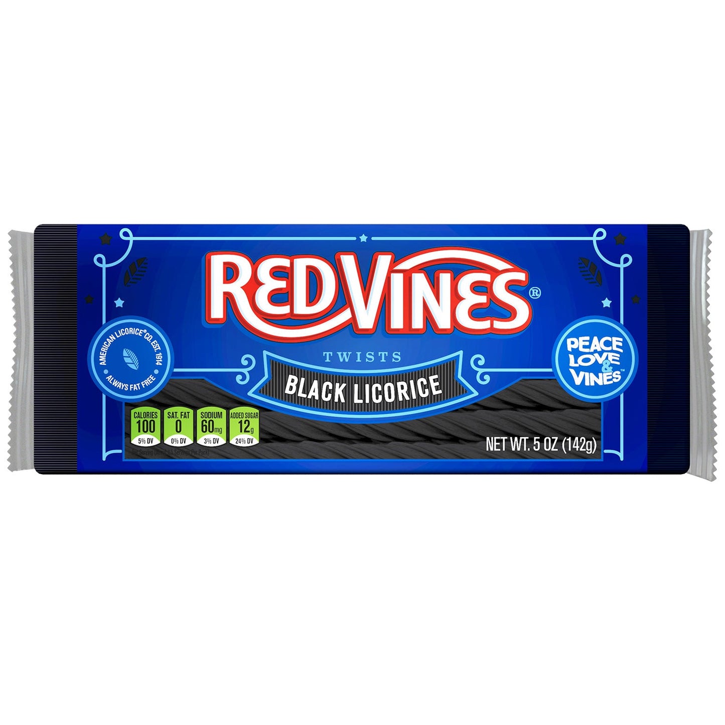 Front of Red Vines Black Licorice Twists 5oz Movie Tray
