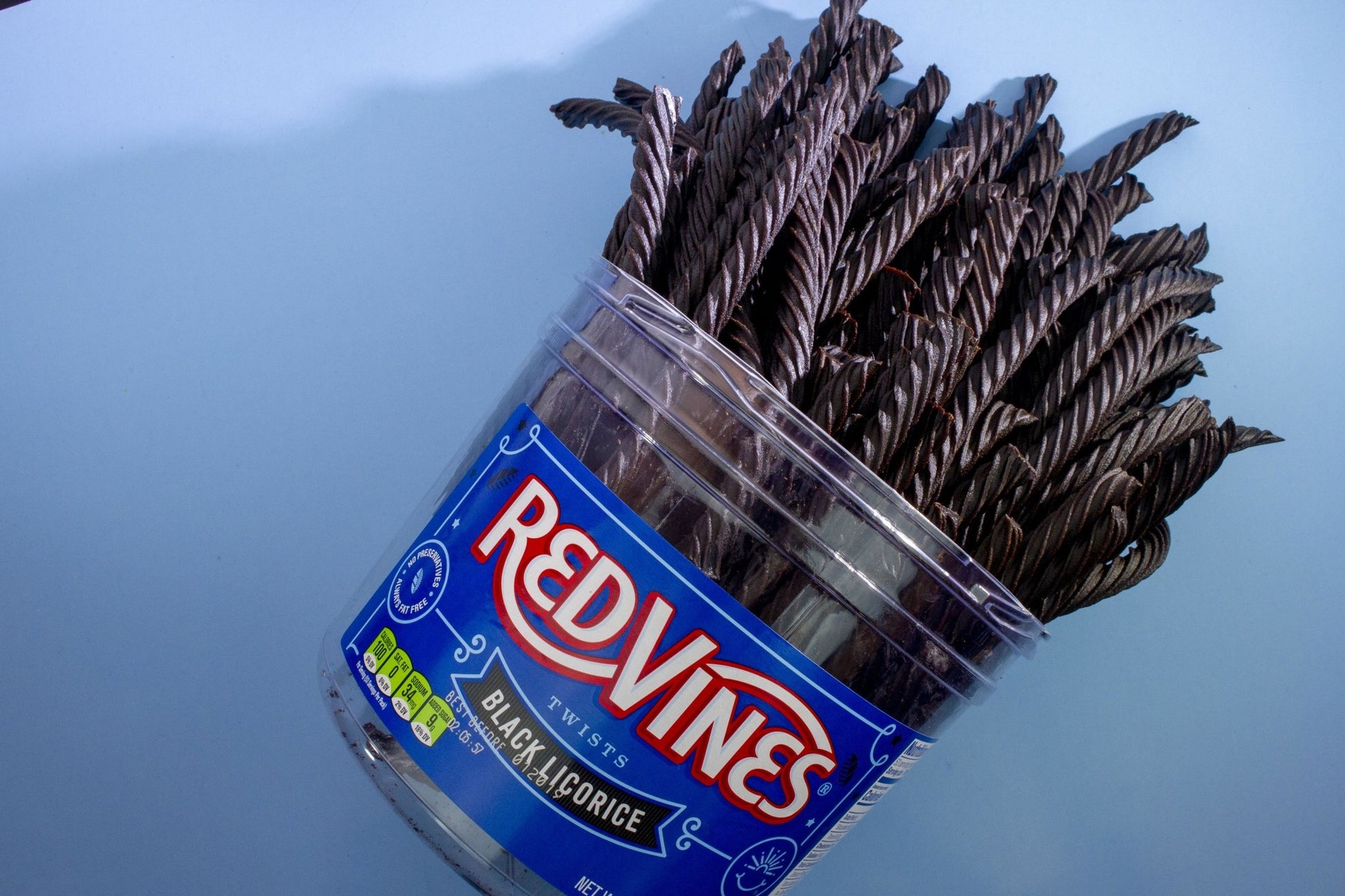 3.5lb Red Vines Black Licorice Jar with Twists falling out