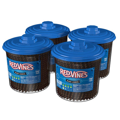 Four 3.5lb candy Jars of Red Vines Black Licorice Twists