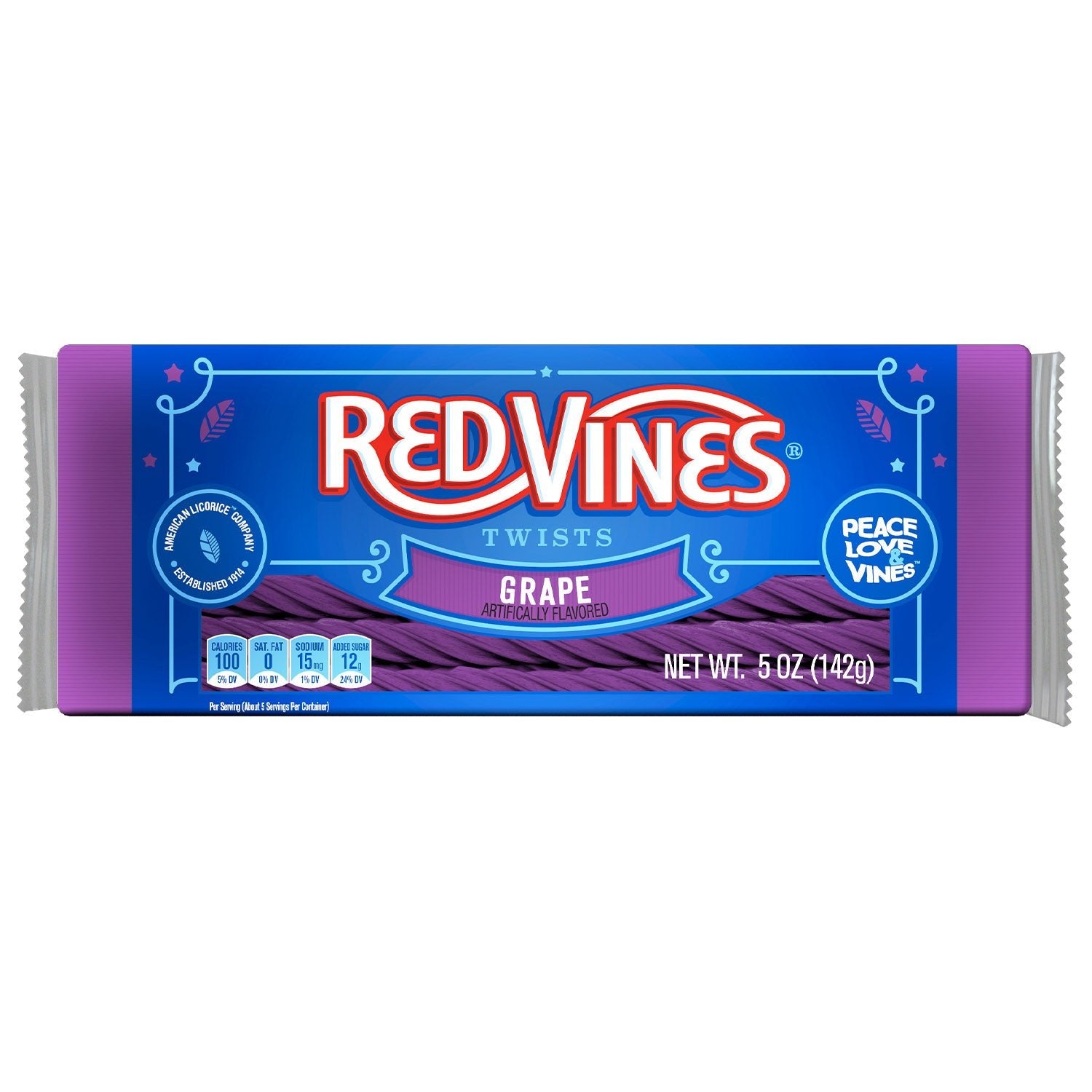 Front of Red Vines Grape Twists 5oz Movie Tray