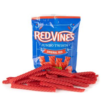 Red Vines Original Red Jumbo Twists 8oz Hanging Bag with candy in front