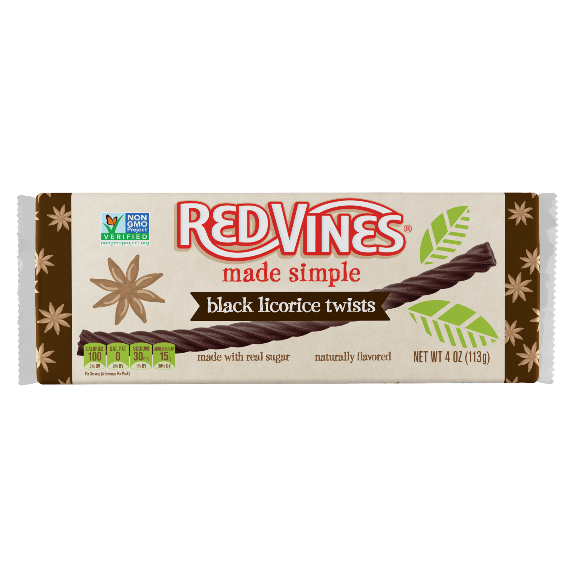 Front of 4oz Red Vines Made Simple Black Licorice Twists Tray