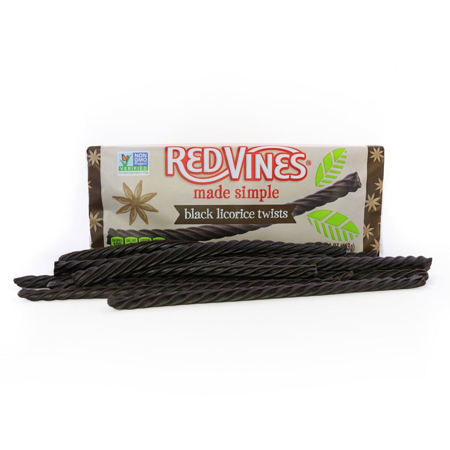 Red Vines Made Simple Black Licorice Twists Tray with candy in front