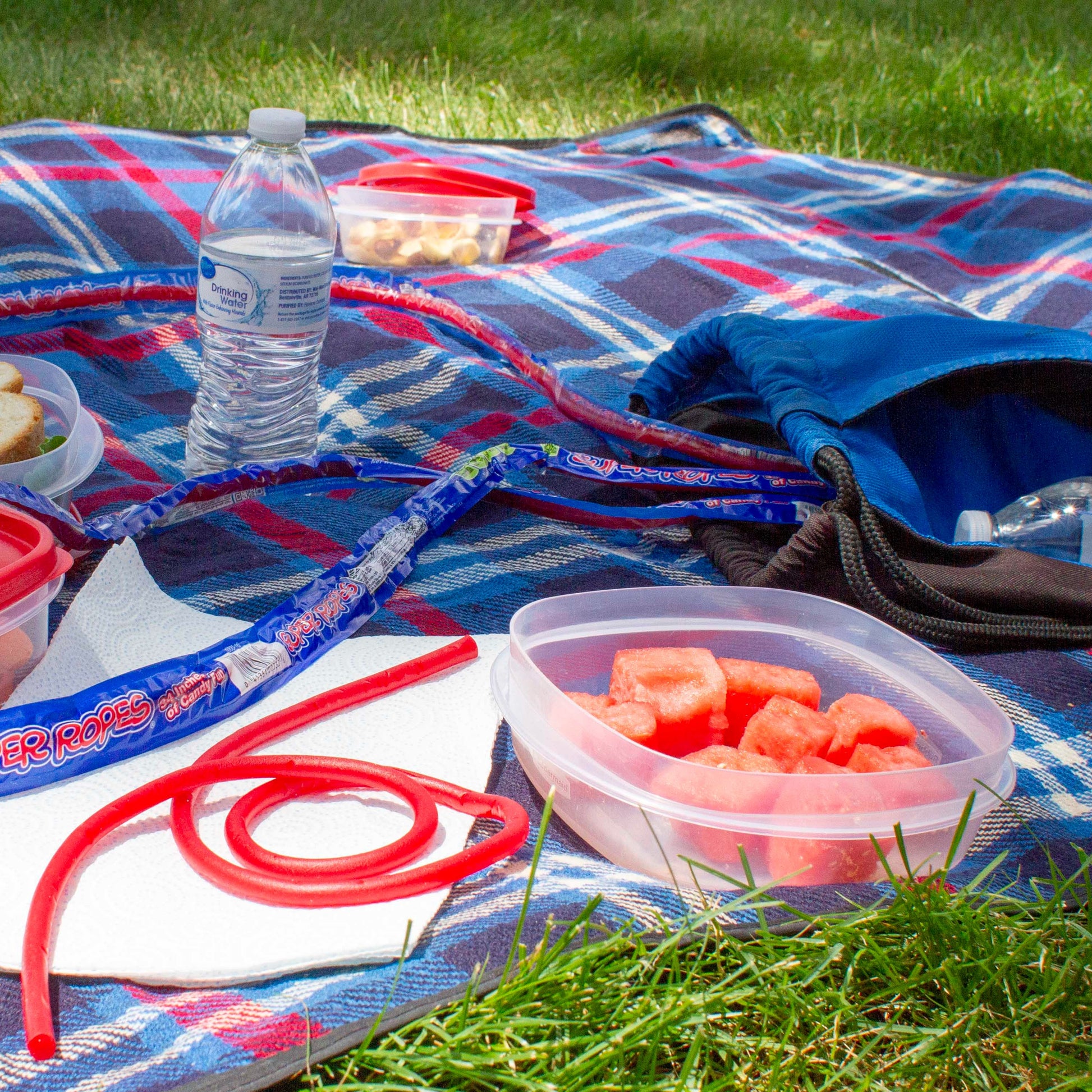 SUPER ROPES with watermelon and other picnic snacks