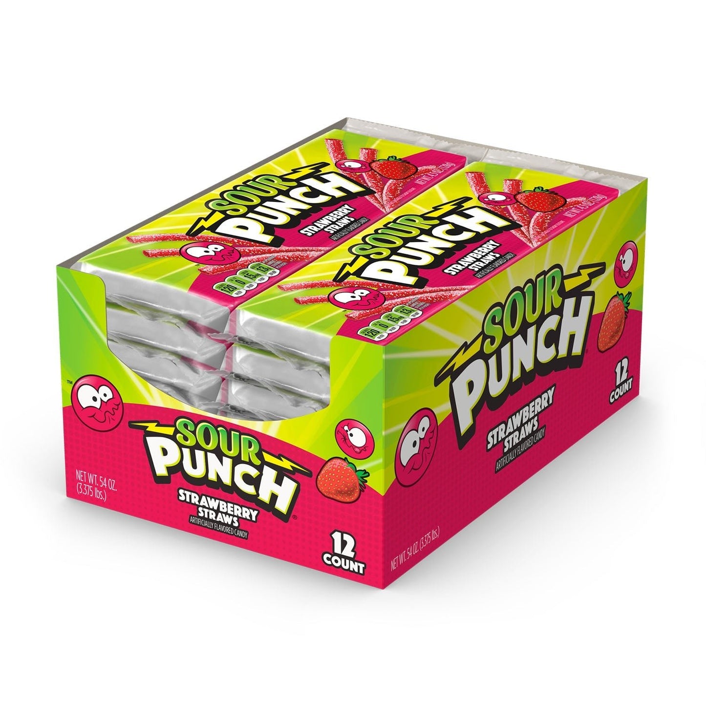 12 count caddy of Sour Punch Strawberry Straws 4.5oz Movie Trays