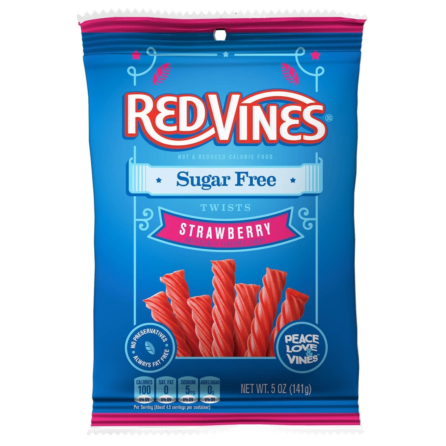 Front of Red Vines Sugar Free Strawberry 5oz Hanging Bag
